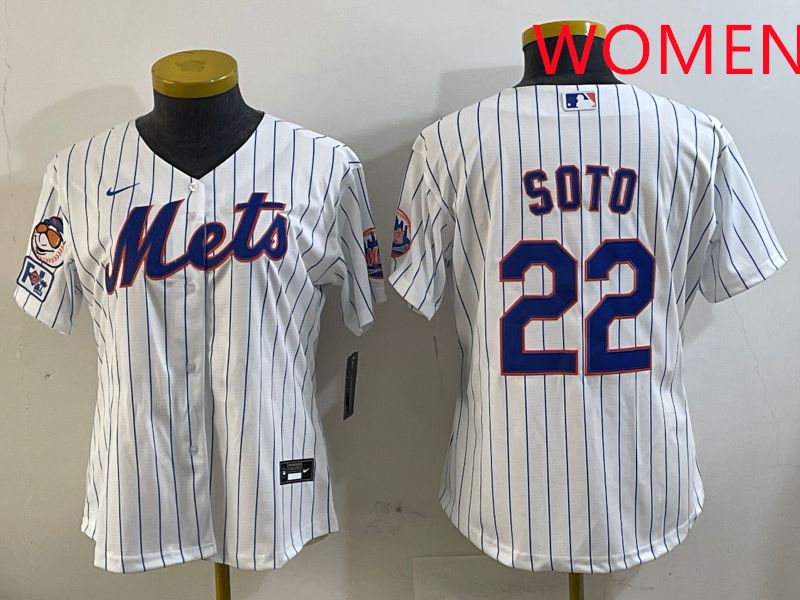Women New York Mets #22 Soto White Stirpe Game 2025 Nike MLB Jersey style 5